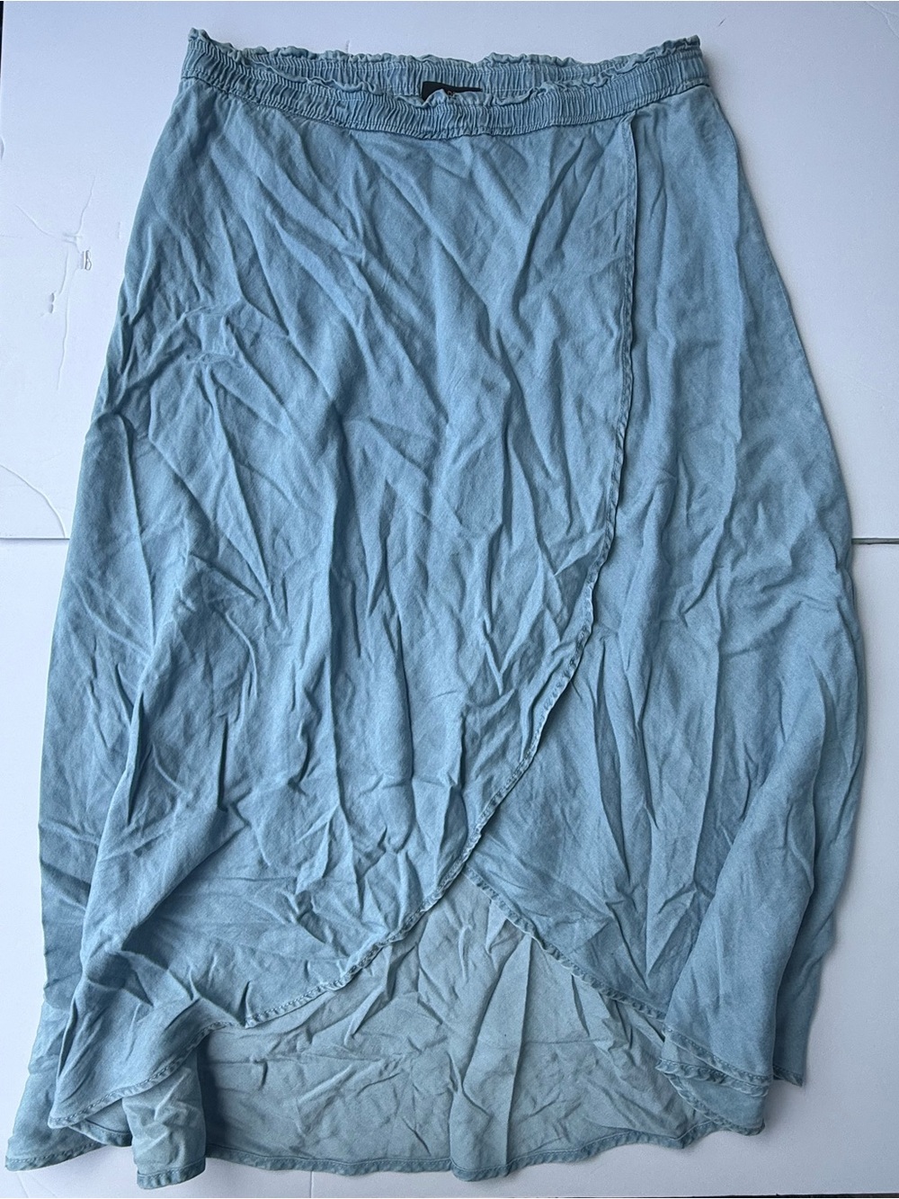 Western Denim Look Maxi Skirt Women Size L Blue Elastic Waist Panel HiLow Ruffle